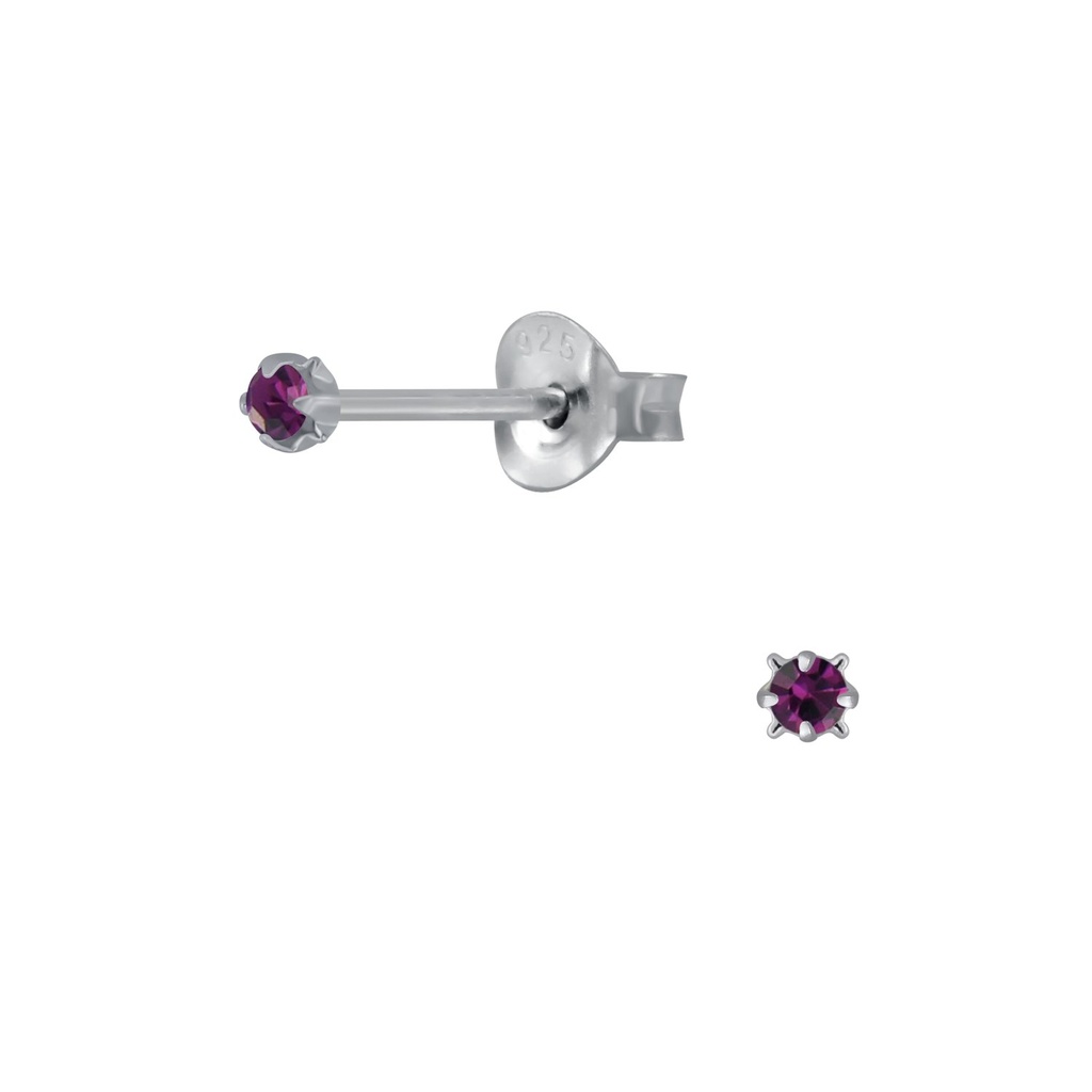 Puces d'oreilles en argent cristal rond 2.5 mm