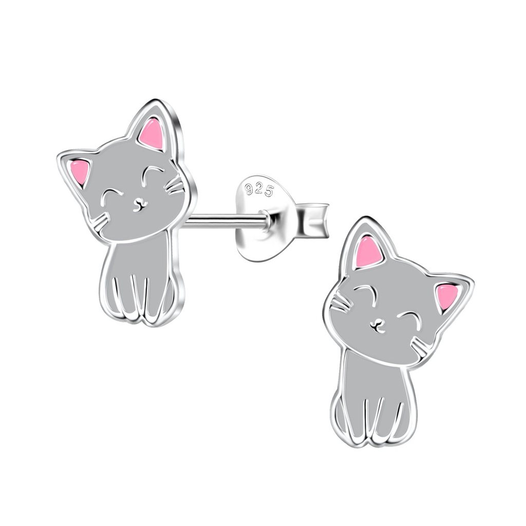 Silver Cat Stud Earrings