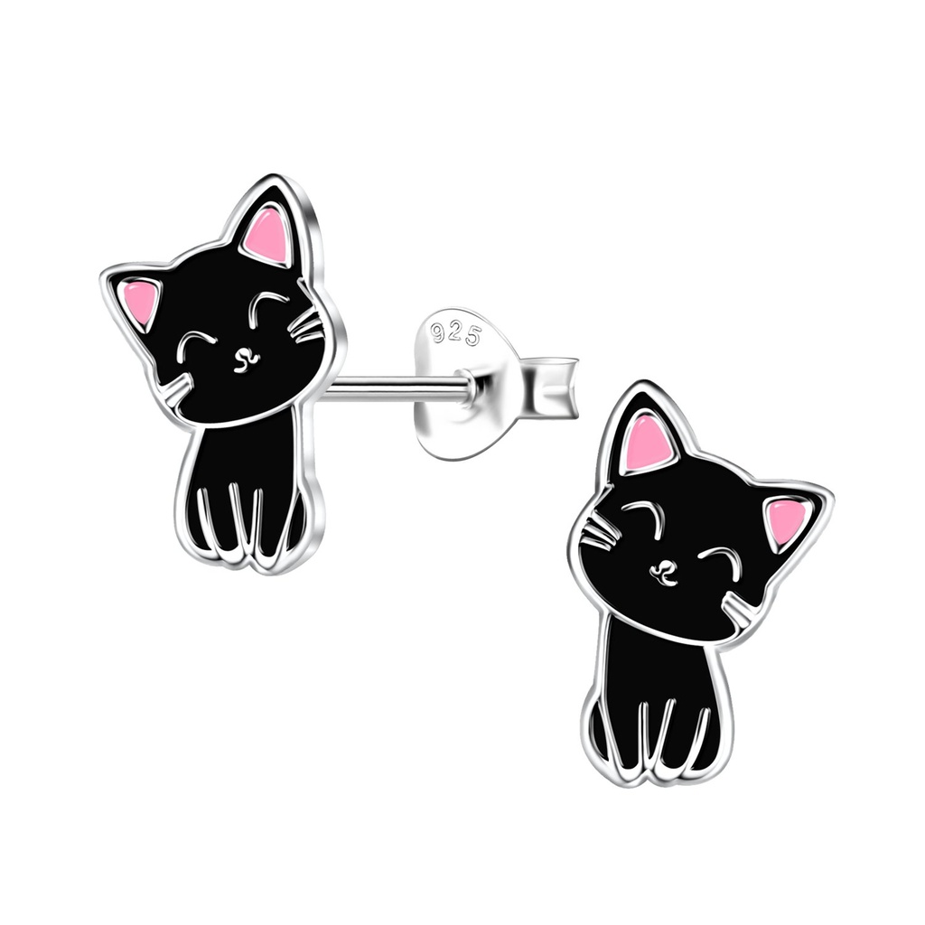Silver Cat Stud Earrings