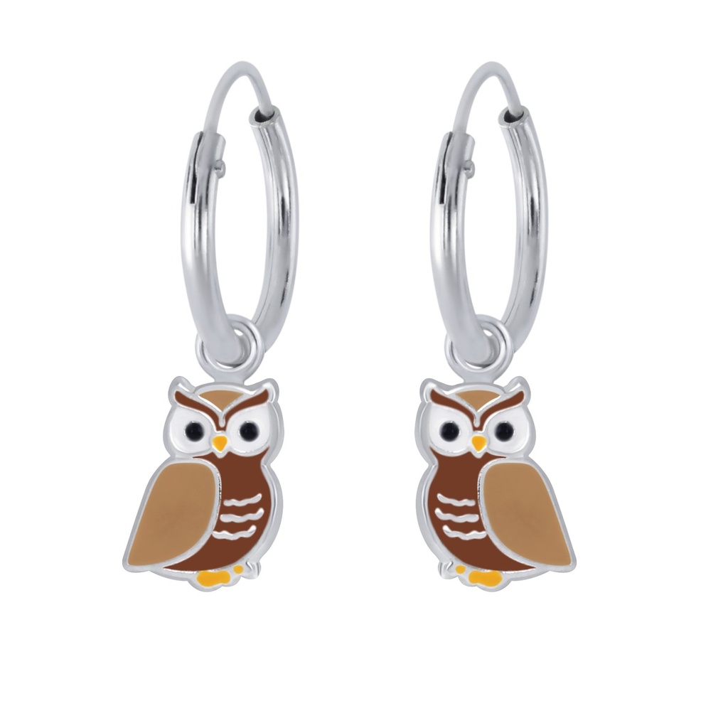 Silver Owl Charm Hoop Earrings