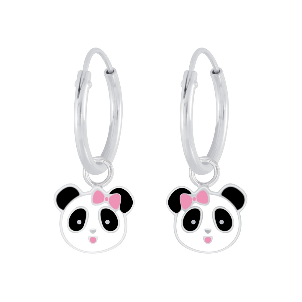 Silver Panda Charm Hoop Earrings