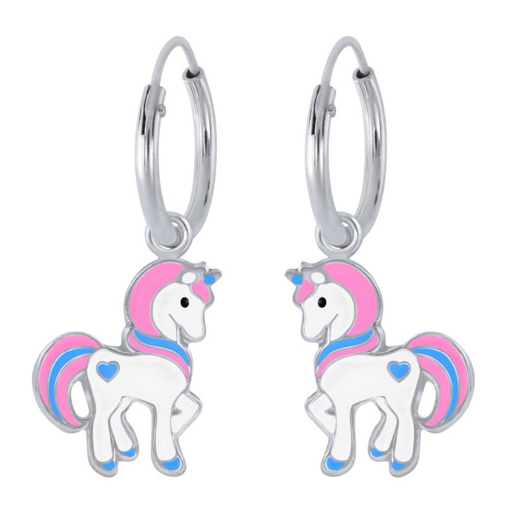 [10001335] Créoles breloque licorne en argent