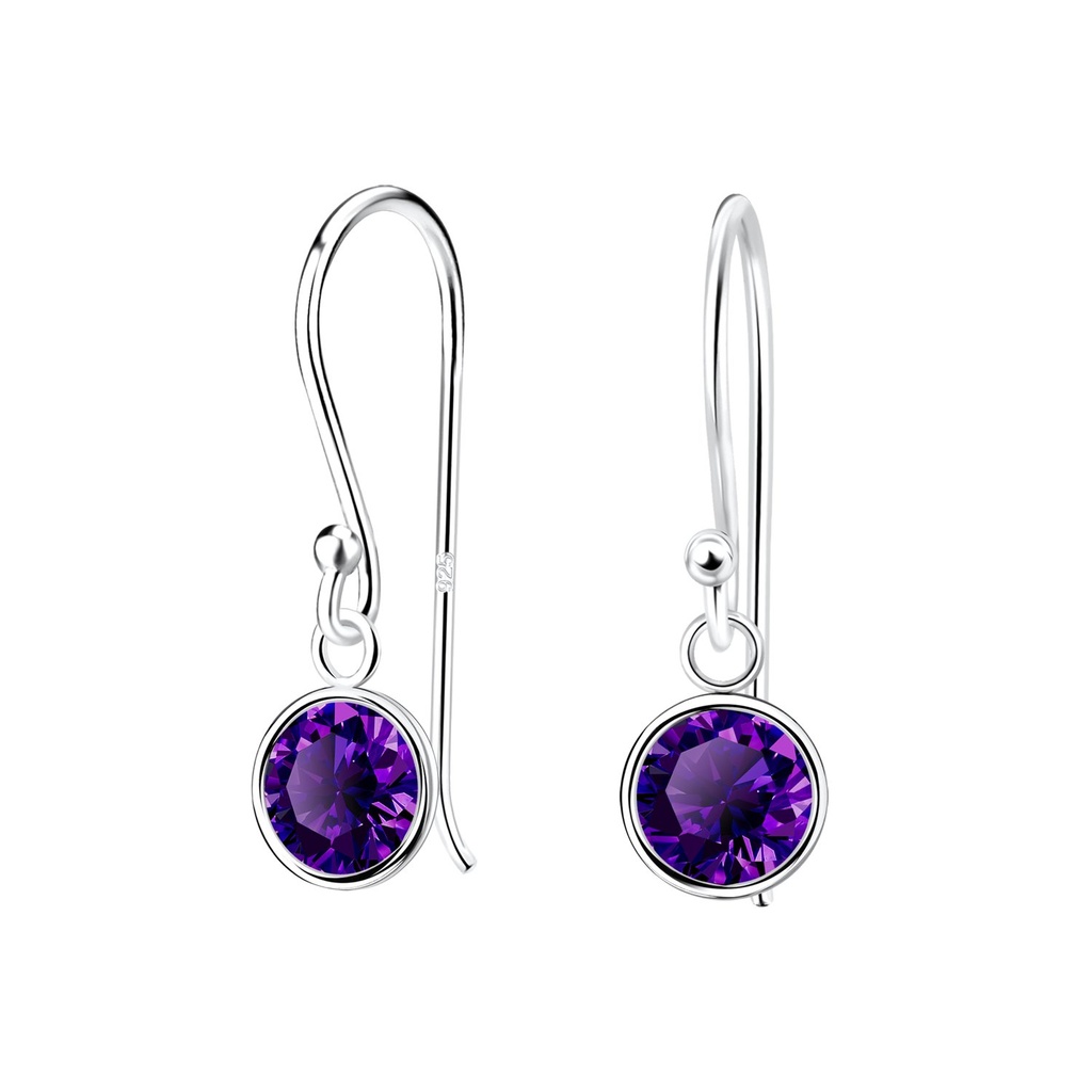 [10001311] Boucles d'oreilles en argent zircon rond 6 mm (Amethyst)