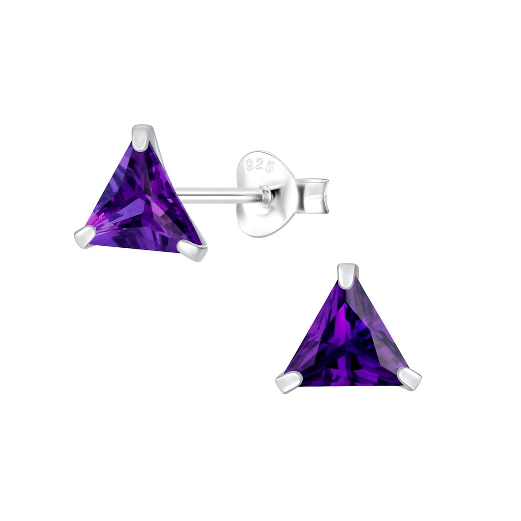 6mm Triangle Cubic Zirconia Silver Stud Earrings