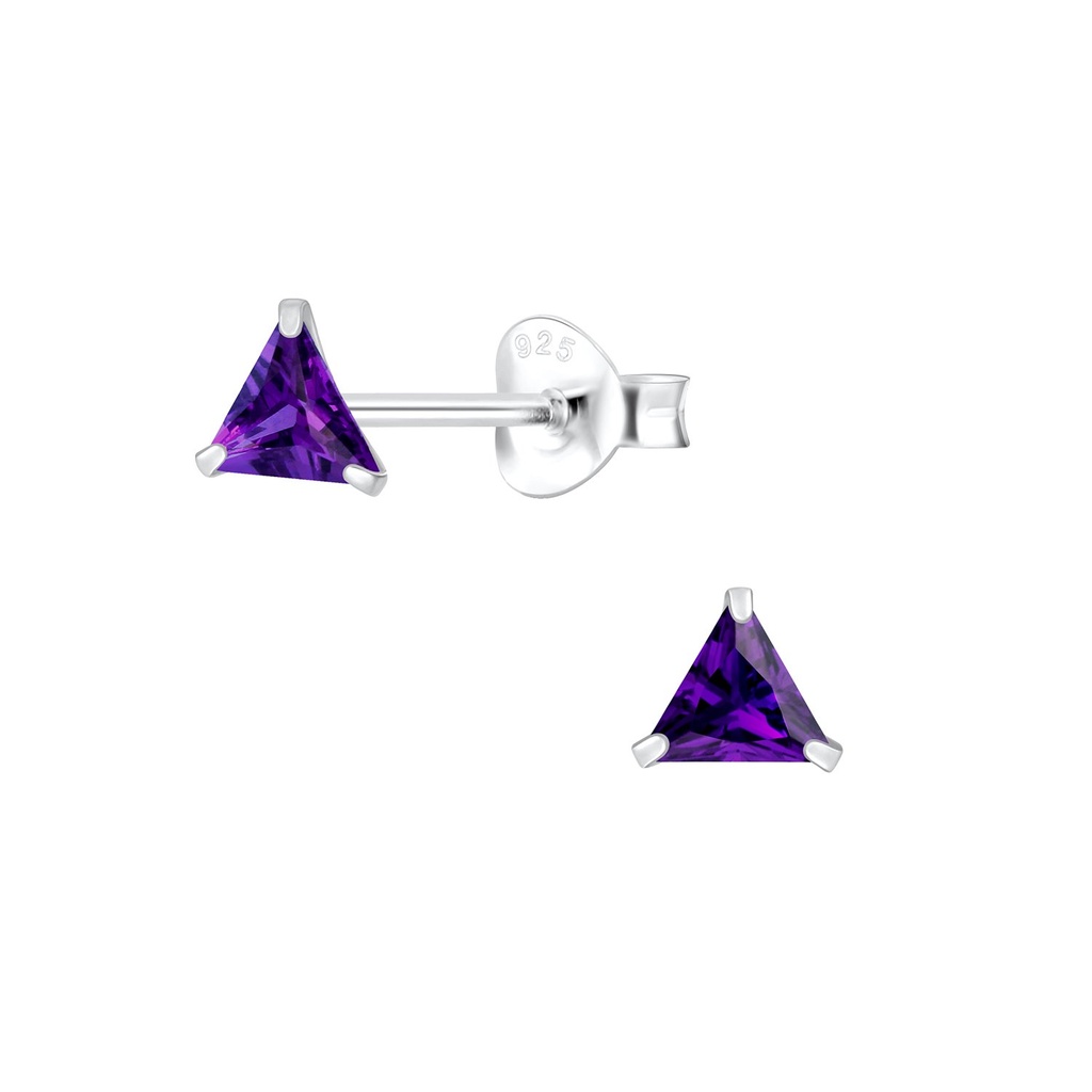 Puces d'oreilles en argent zircon triangle 4 mm