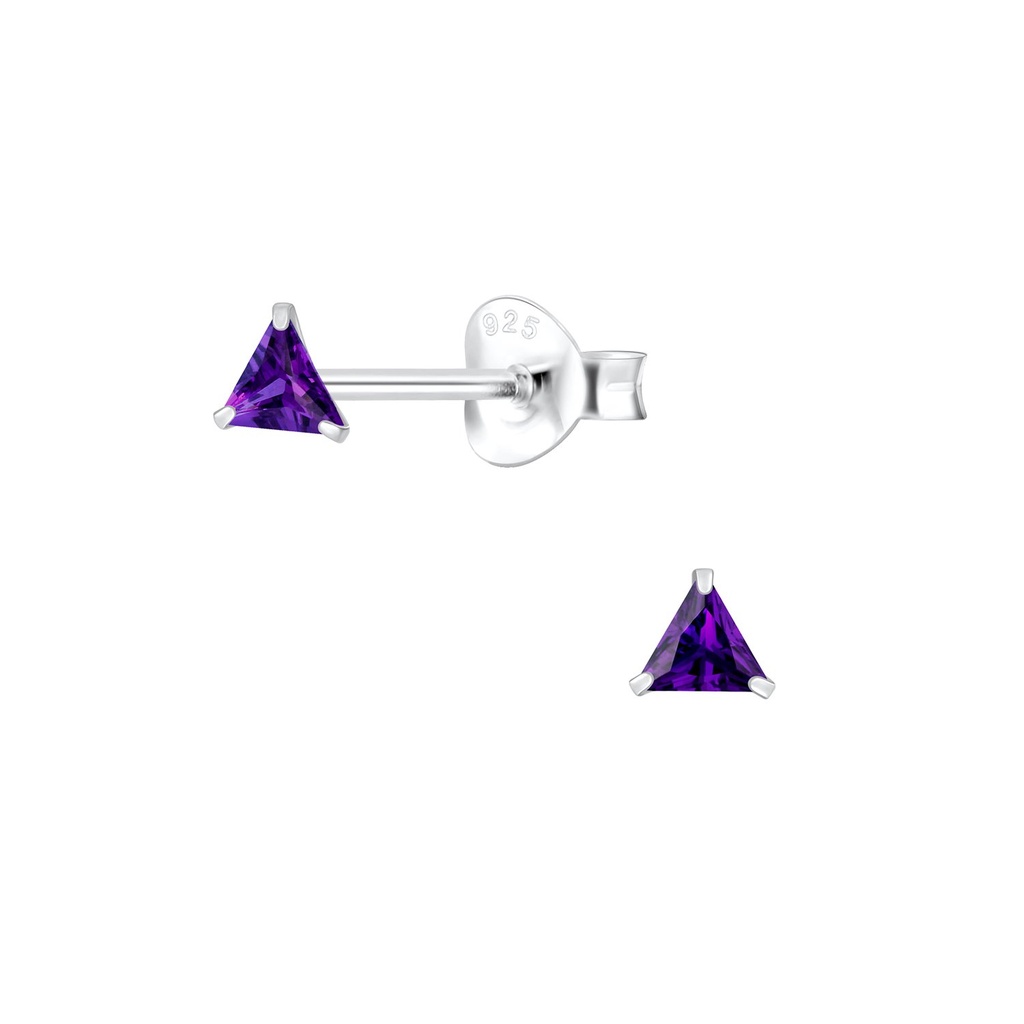3mm Triangle Cubic Zirconia Silver Stud Earrings