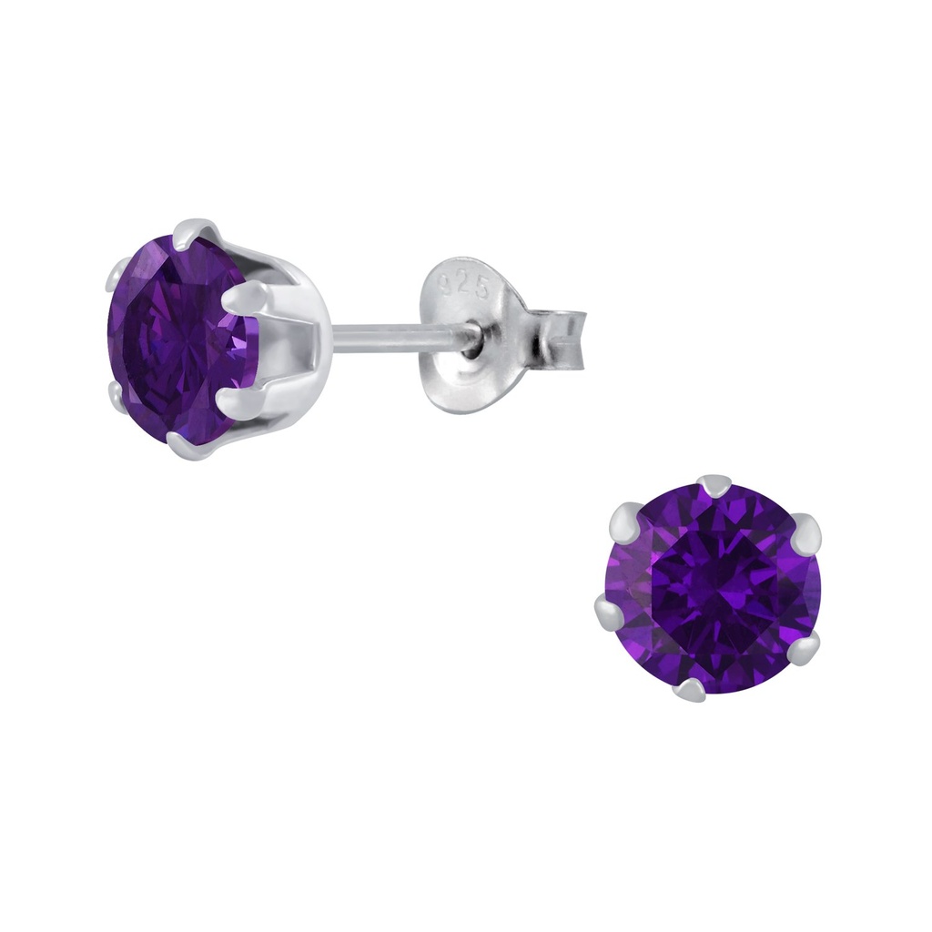 6mm Round Cubic Zirconia Silver Stud Earrings