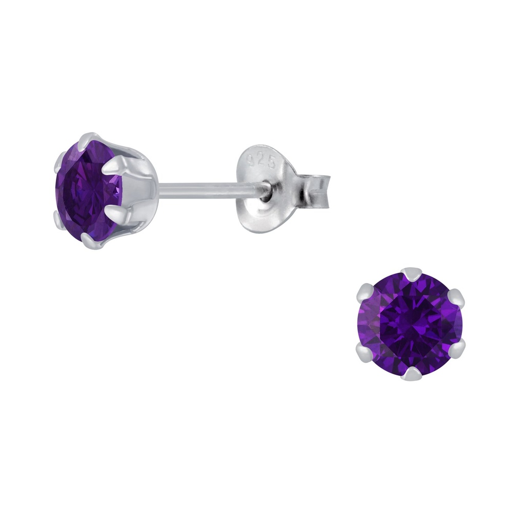Puces d'oreilles en argent zircon rond 5 mm