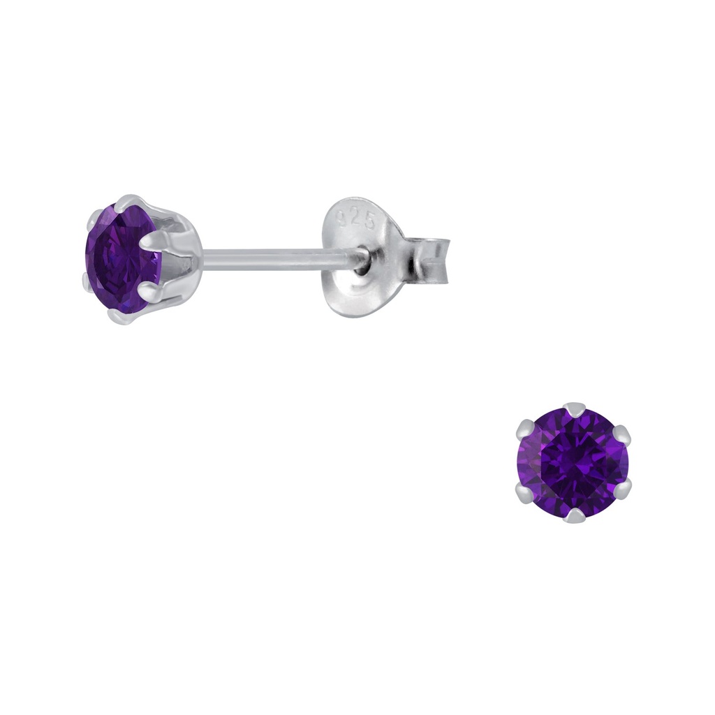 [10001272] Puces d'oreilles en argent zircon rond 4 mm (Amethyst)