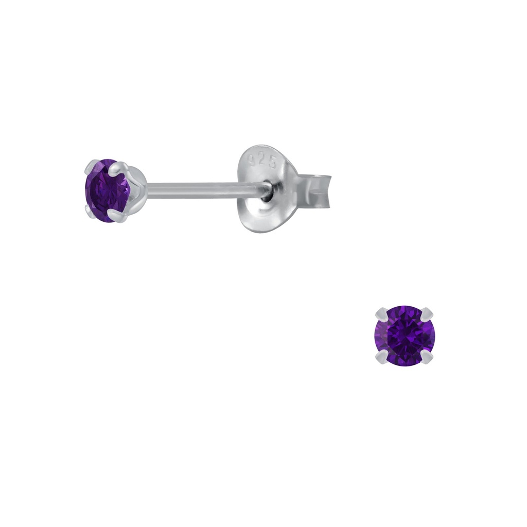 Puces d'oreilles en argent zircon rond 3 mm