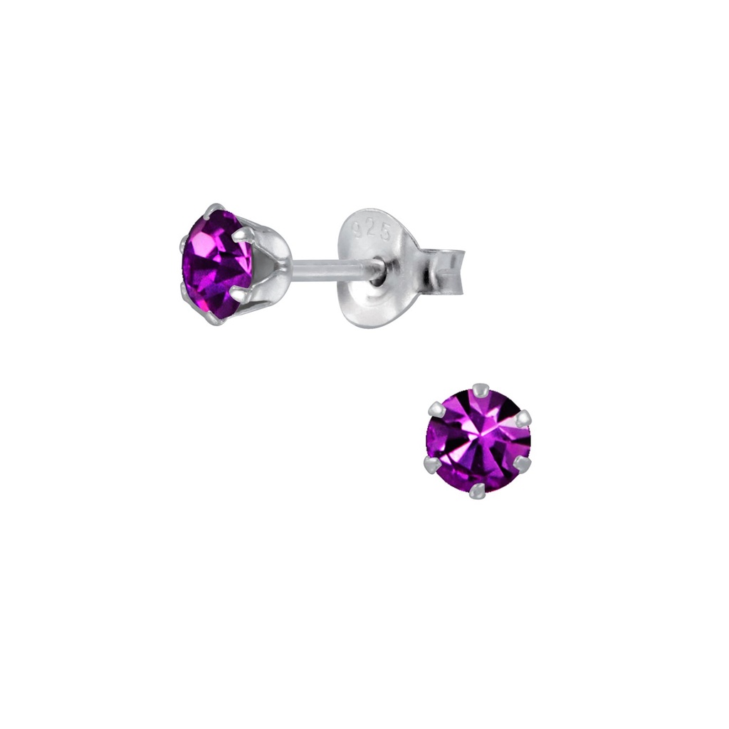 4mm Round Crystal Silver Stud Earrings