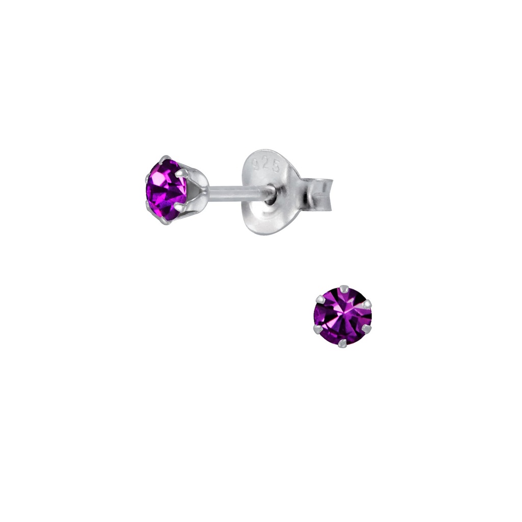 Puces d'oreilles en argent cristal rond 3 mm