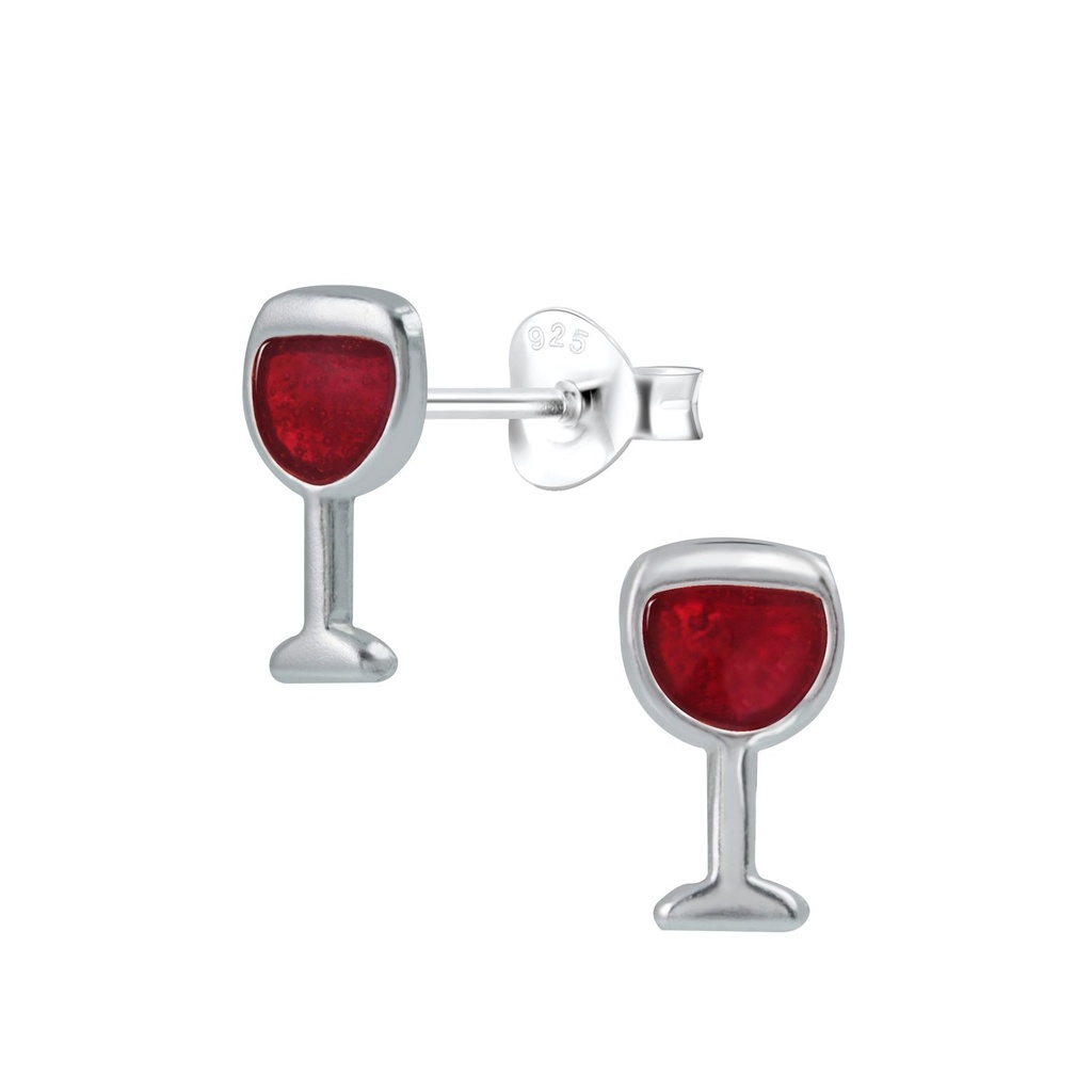 [10001233] Silver Wine Glass Stud Earrings