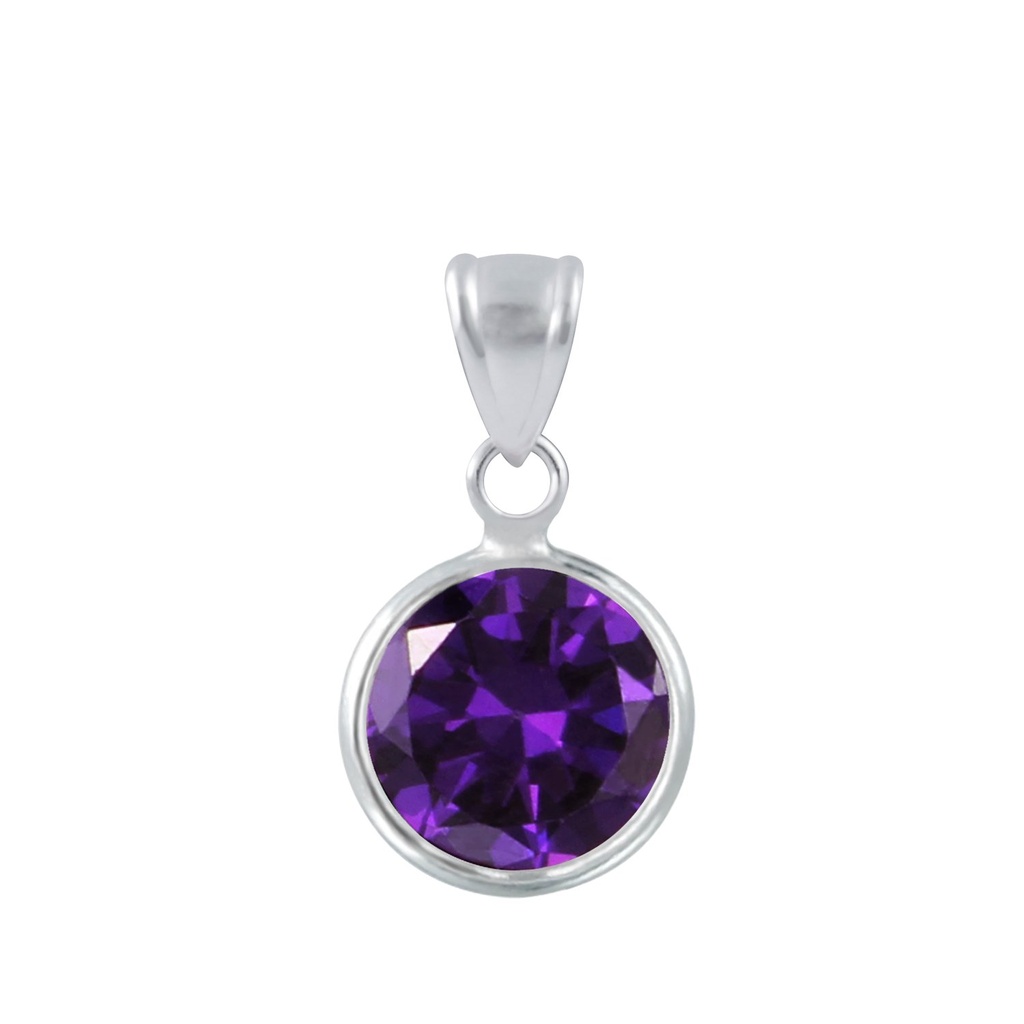 [10001202] 10mm Round Cubic Zirconia Silver Pendant (Amethyst)