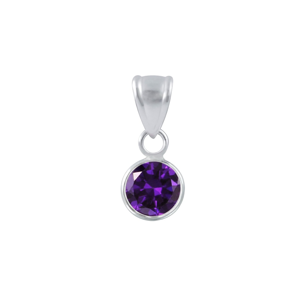[10001186] 6mm Round Cubic Zirconia Silver Pendant (Amethyst)