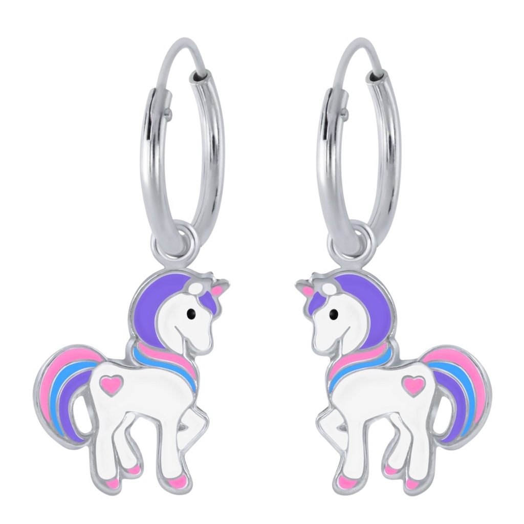 Silver Unicorn Charm Hoop Earrings