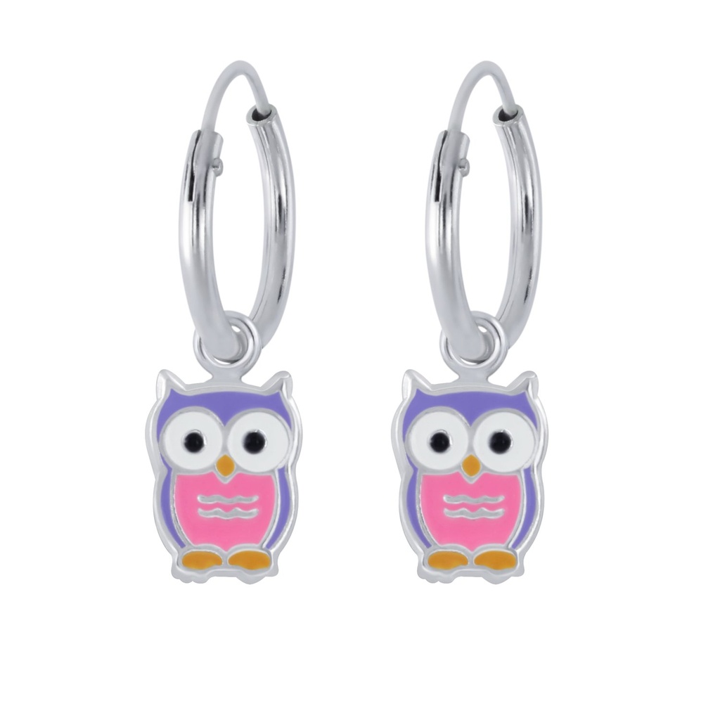 [10001183] Créoles breloque hibou en argent