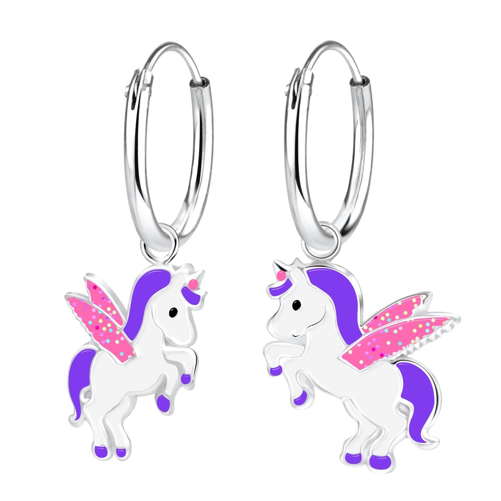 [10001176] Créoles breloque licorne en argent
