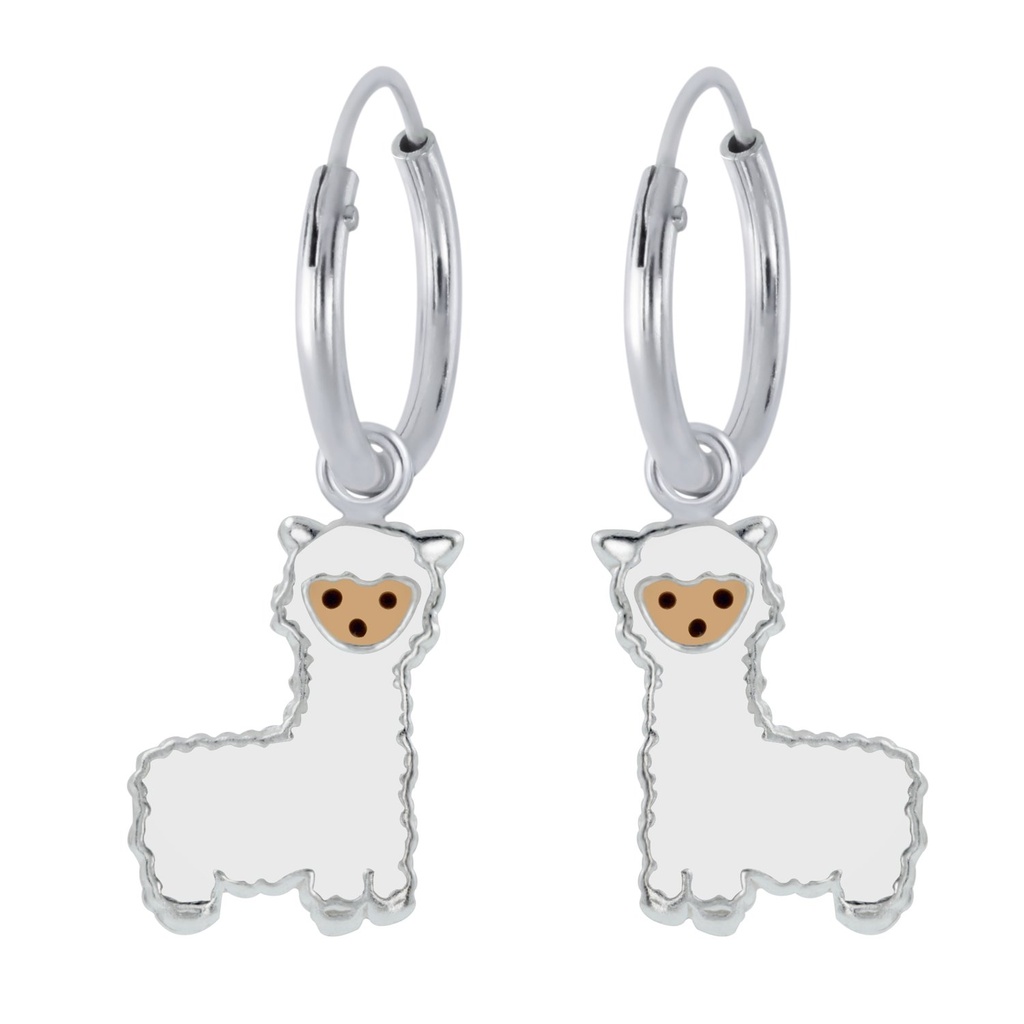 Silver Alpaca Charm Hoop Earrings