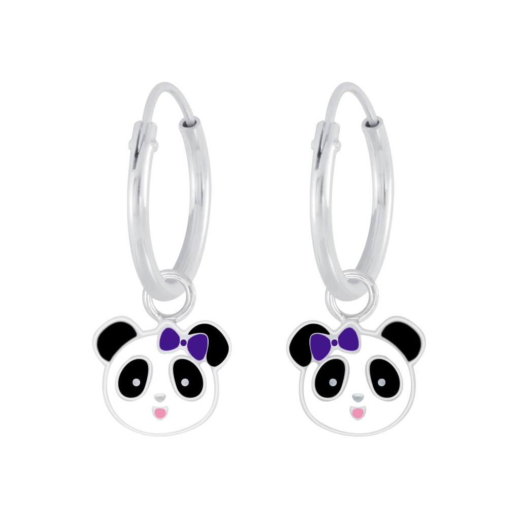 Silver Panda Charm Hoop Earrings