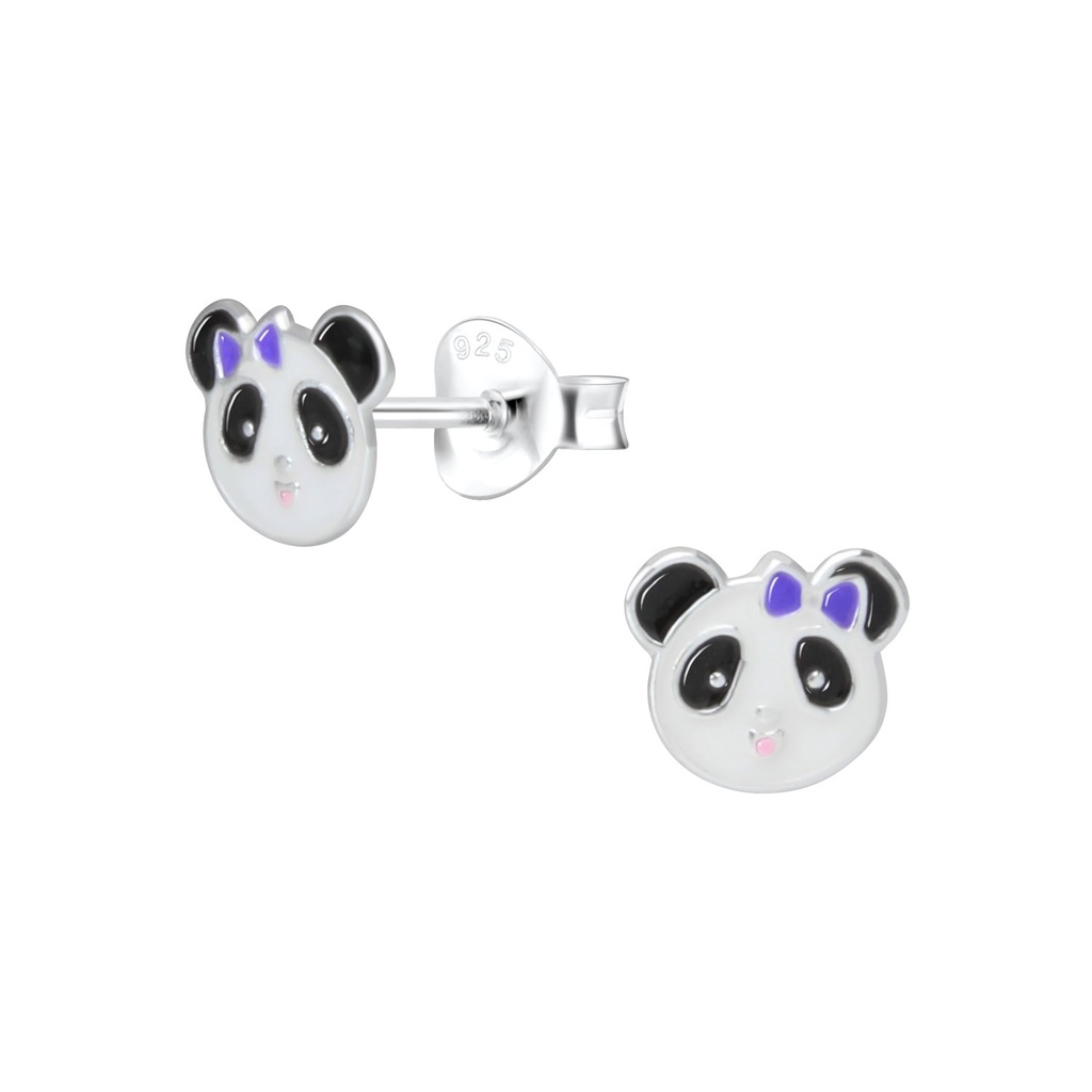 [10001157] Silver Panda Stud Earrings