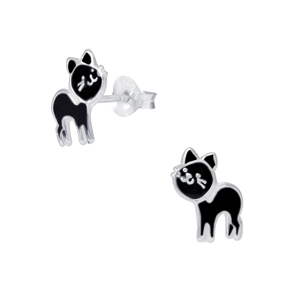 Silver Cat Stud Earrings