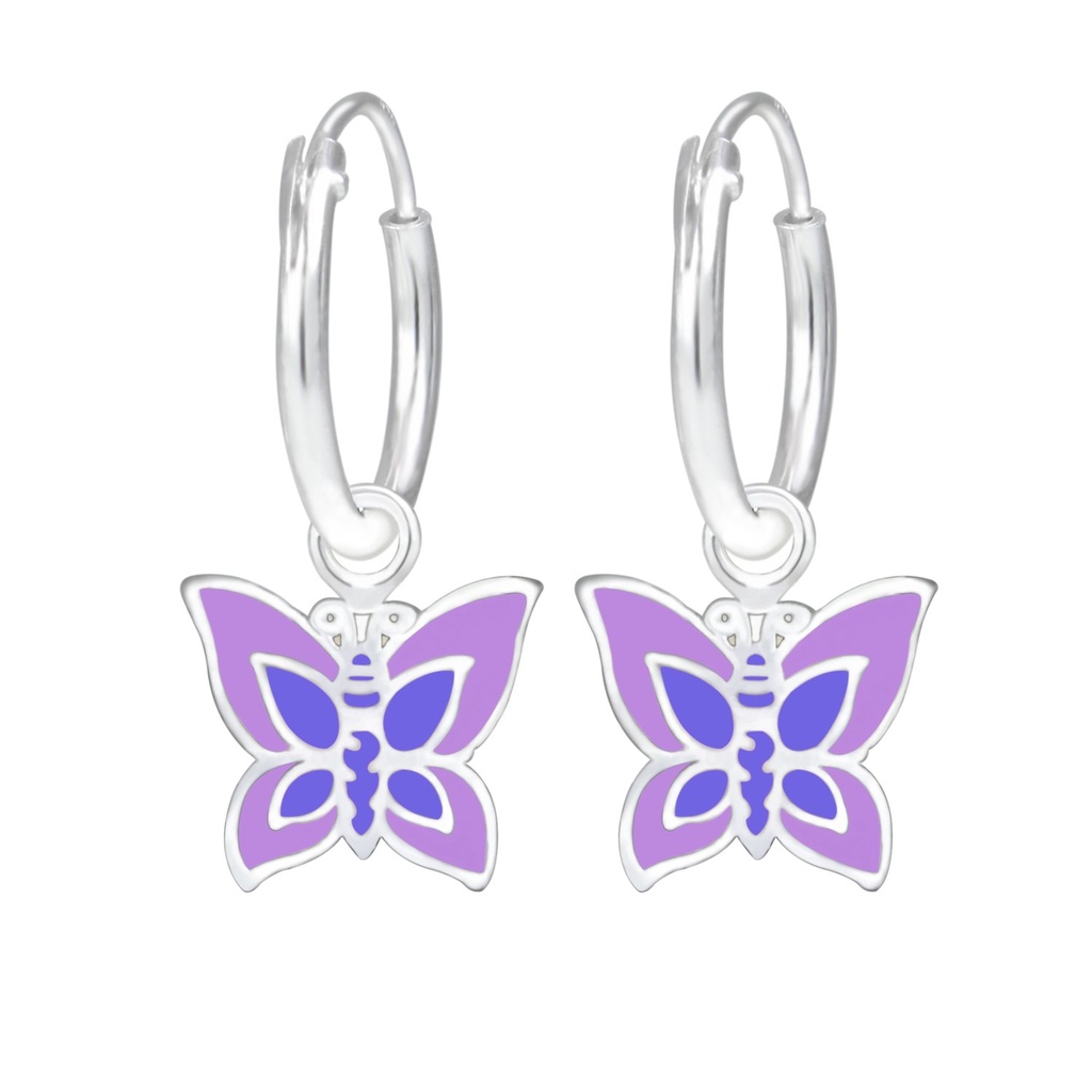 [10001111] Silver Butterfly Charm Hoop Earrings