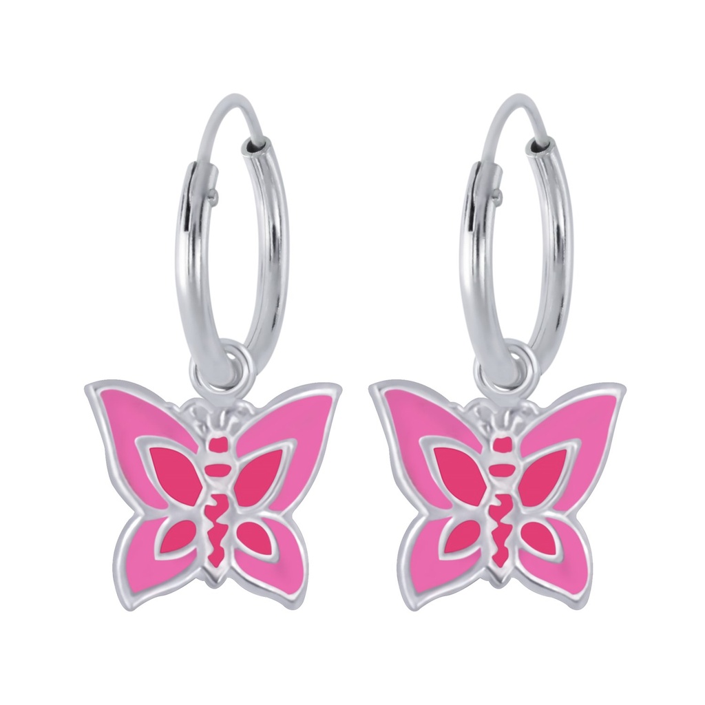 [10001110] Silver Butterfly Charm Hoop Earrings