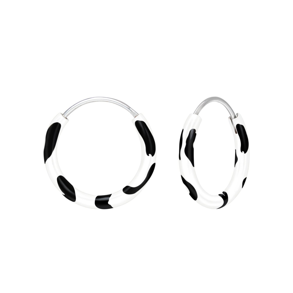Silver White And Black Hoop Earrings