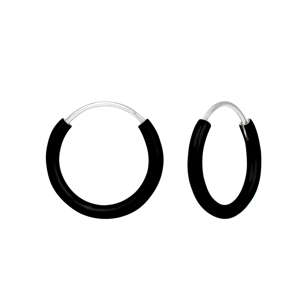 Silver Black Hoop Earrings