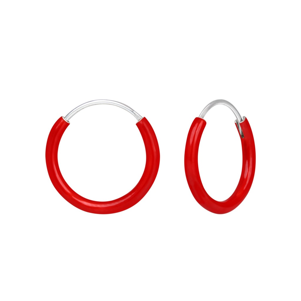 Silver Red Hoop Earrings