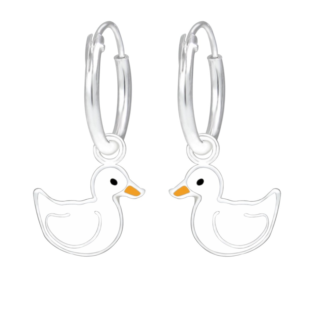 [10001082] Silver Duck Charm Hoop Earrings