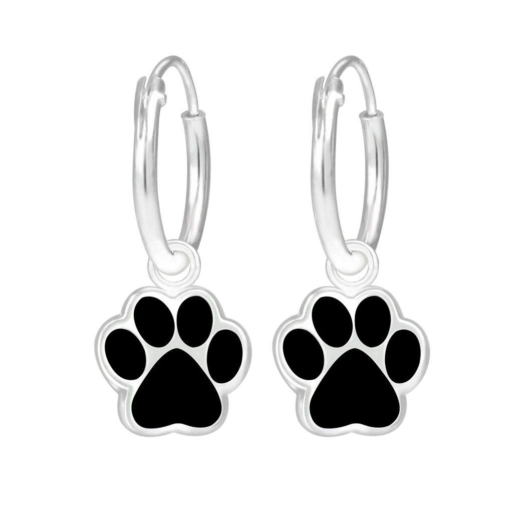 Silver Paw Print Charm Hoop Earrings