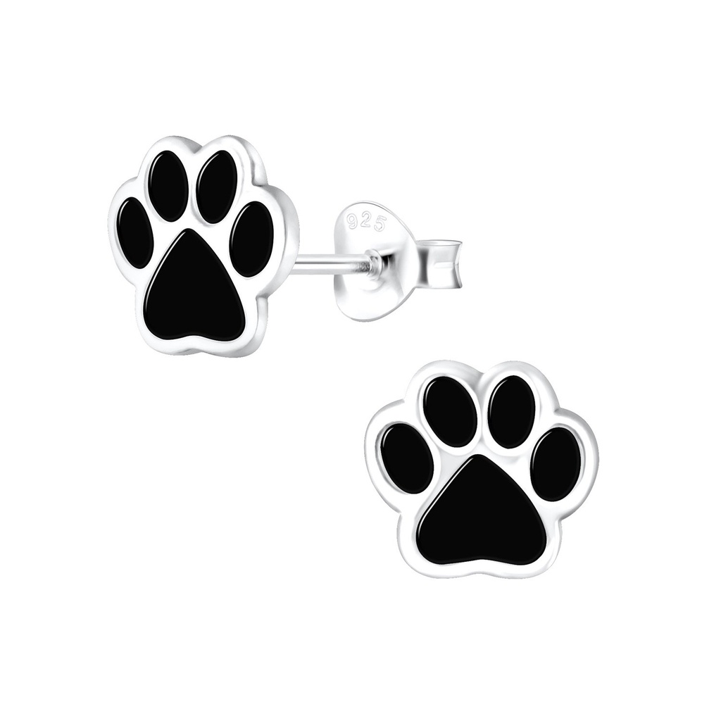 [10001069] Silver Paw Print Stud Earrings