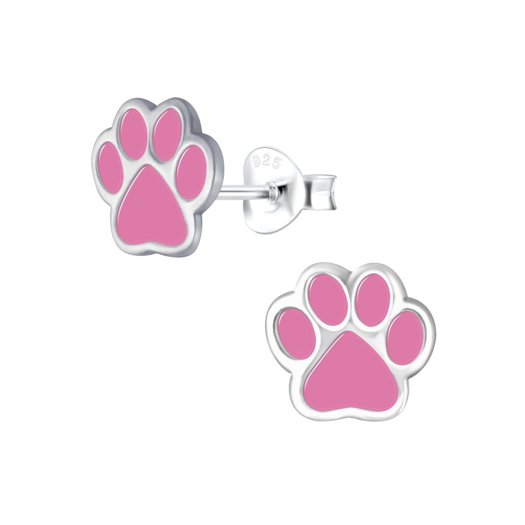 Silver Paw Print Stud Earrings