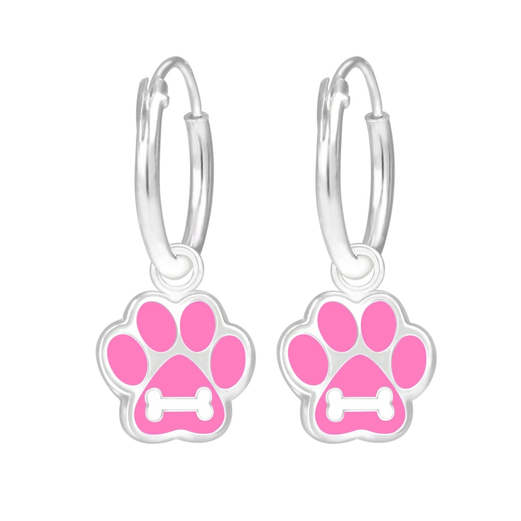 [10001065] Silver Paw Print Charm Hoop Earrings