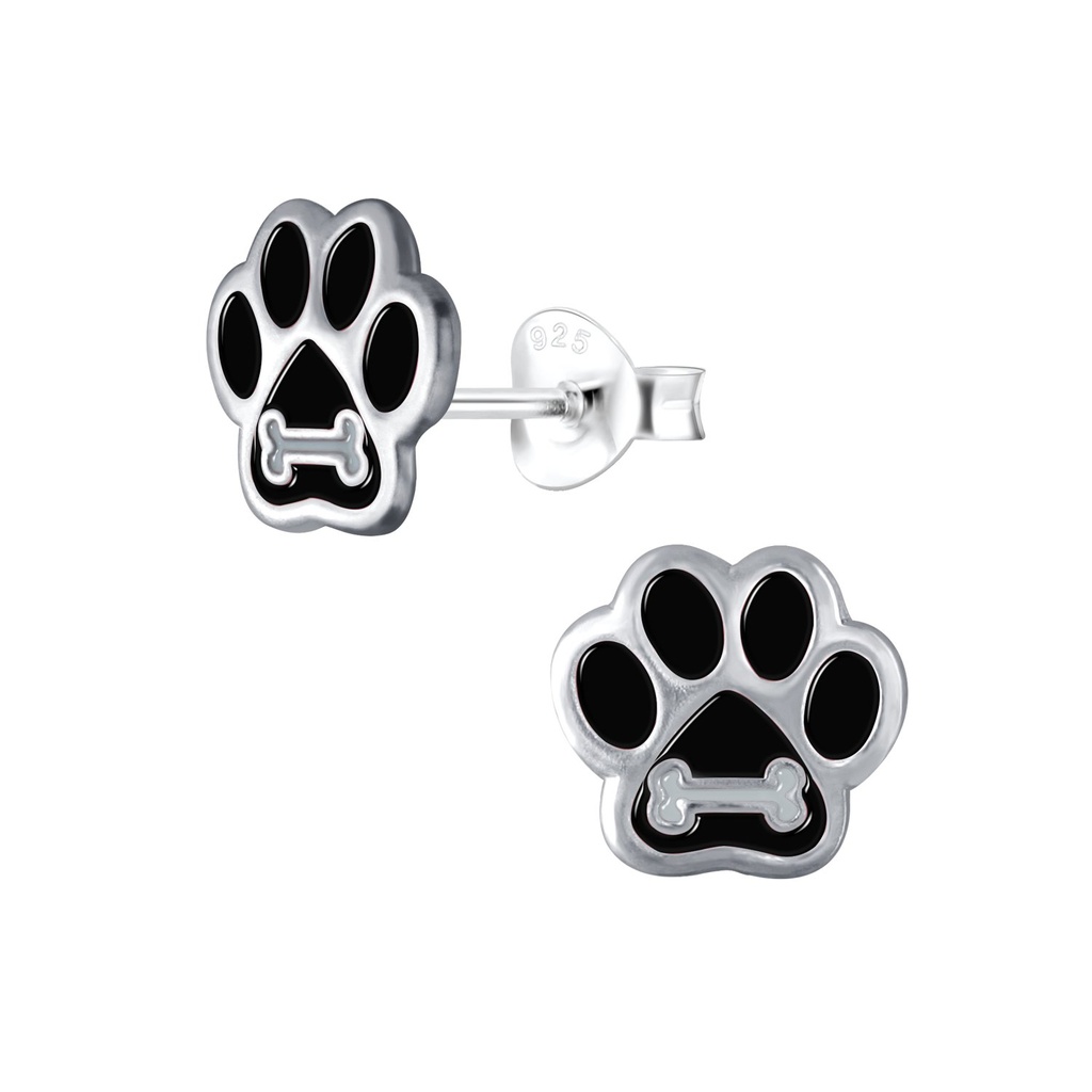 Silver Paw Print Stud Earrings