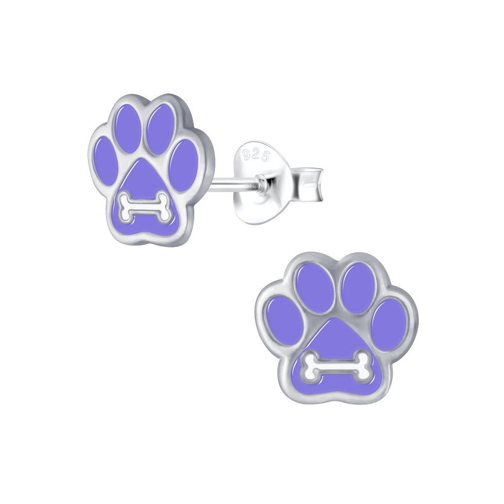 [10001060] Silver Paw Print Stud Earrings