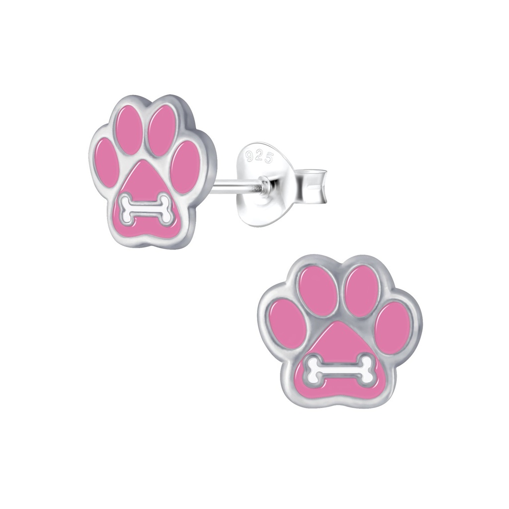 [10001059] Silver Paw Print Stud Earrings
