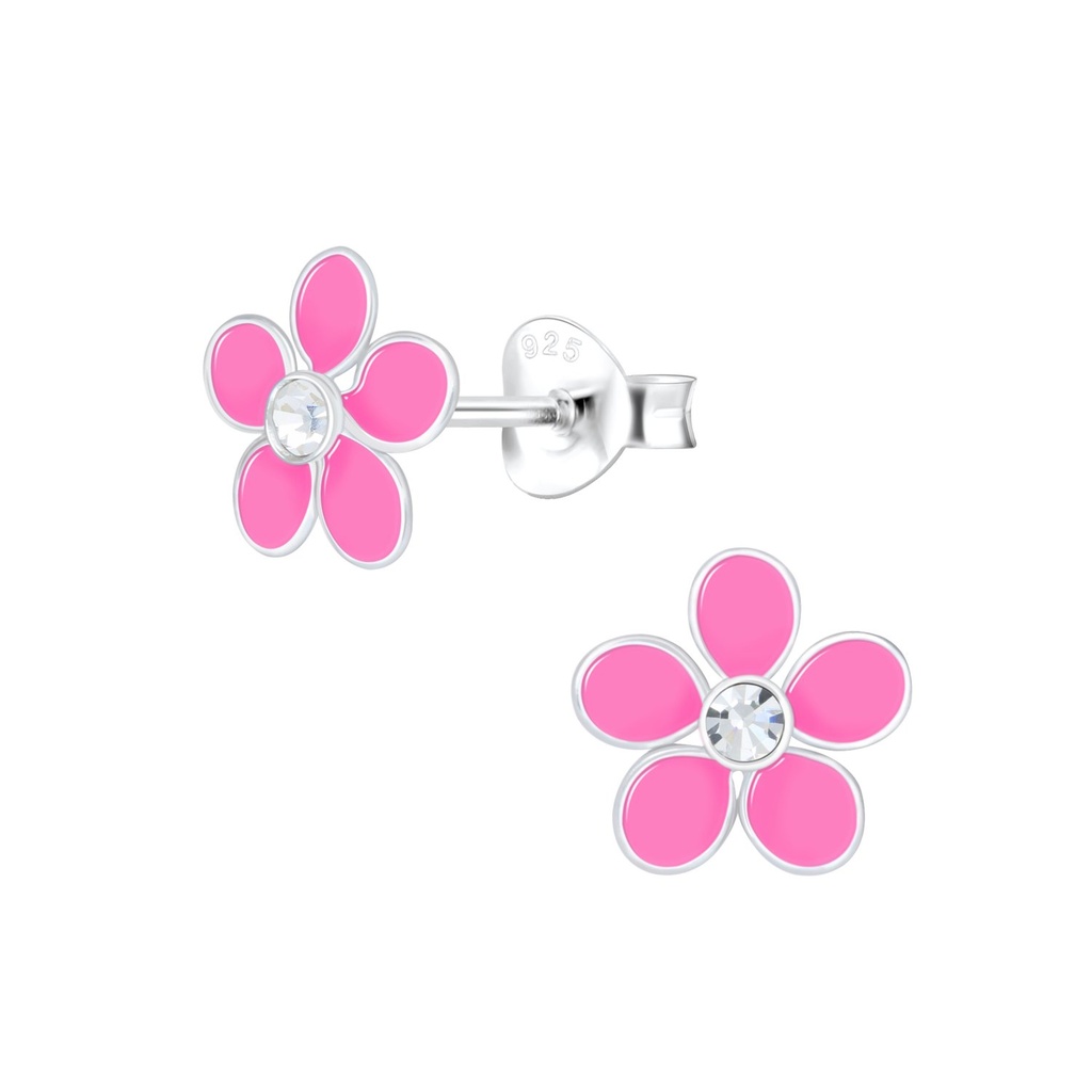 Puces d'oreilles en argent cristal fleur
