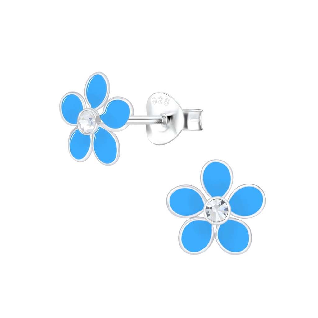 Silver Flower Crystal Stud Earrings