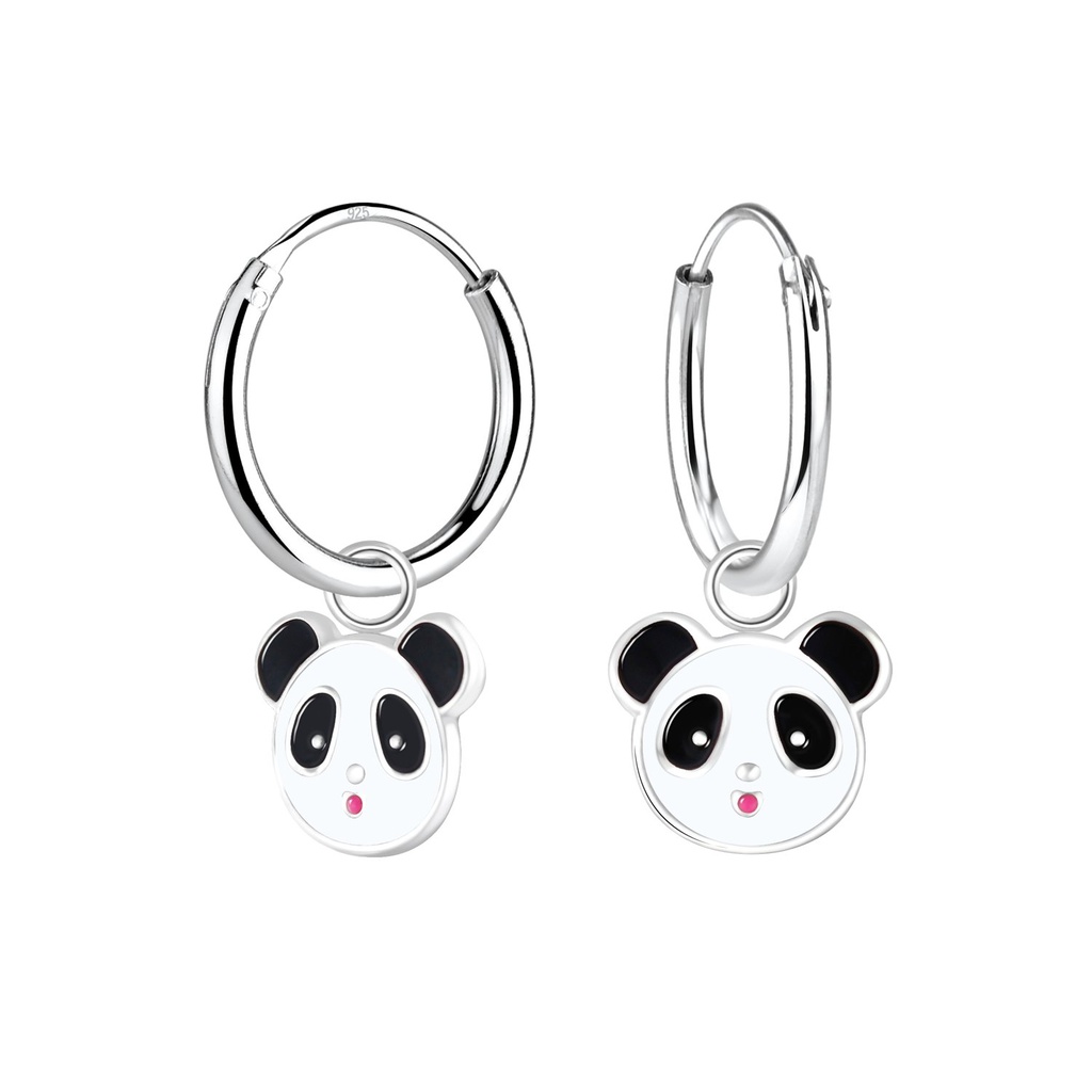 [10001053] Silver Panda Hoop Earrings