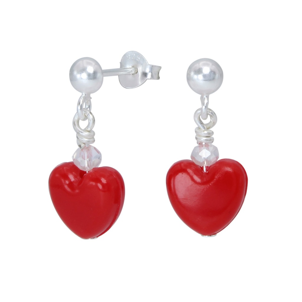 Silver Stud Earrings with Heart