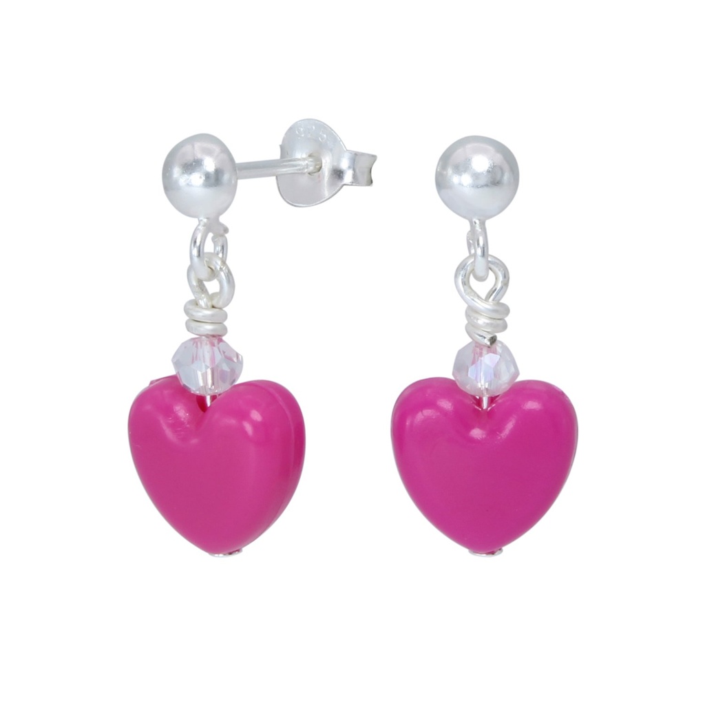 Silver Stud Earrings with Heart