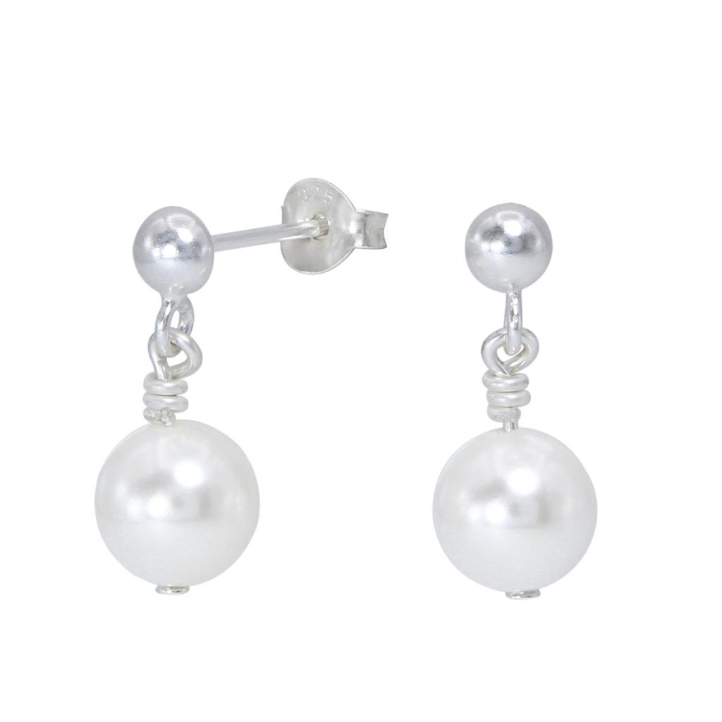 [10001036] Silver Stud Earrings with Hanging Pearl