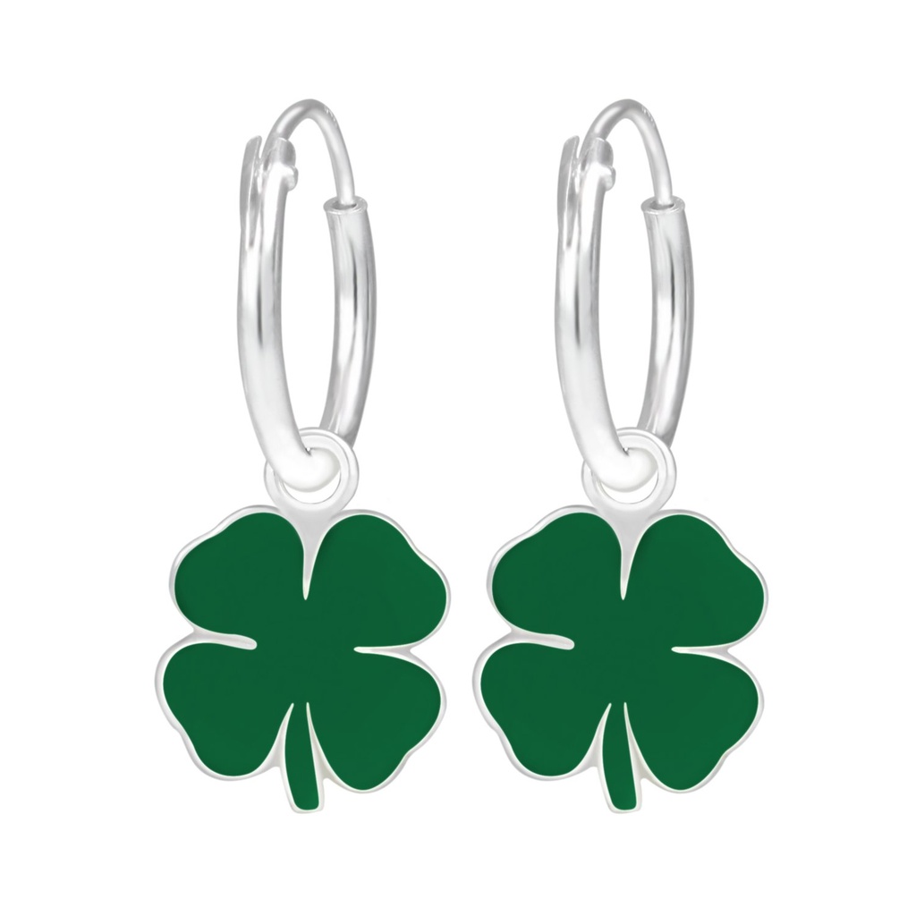 [10001026] Silver Clover Charm Hoop Earrings