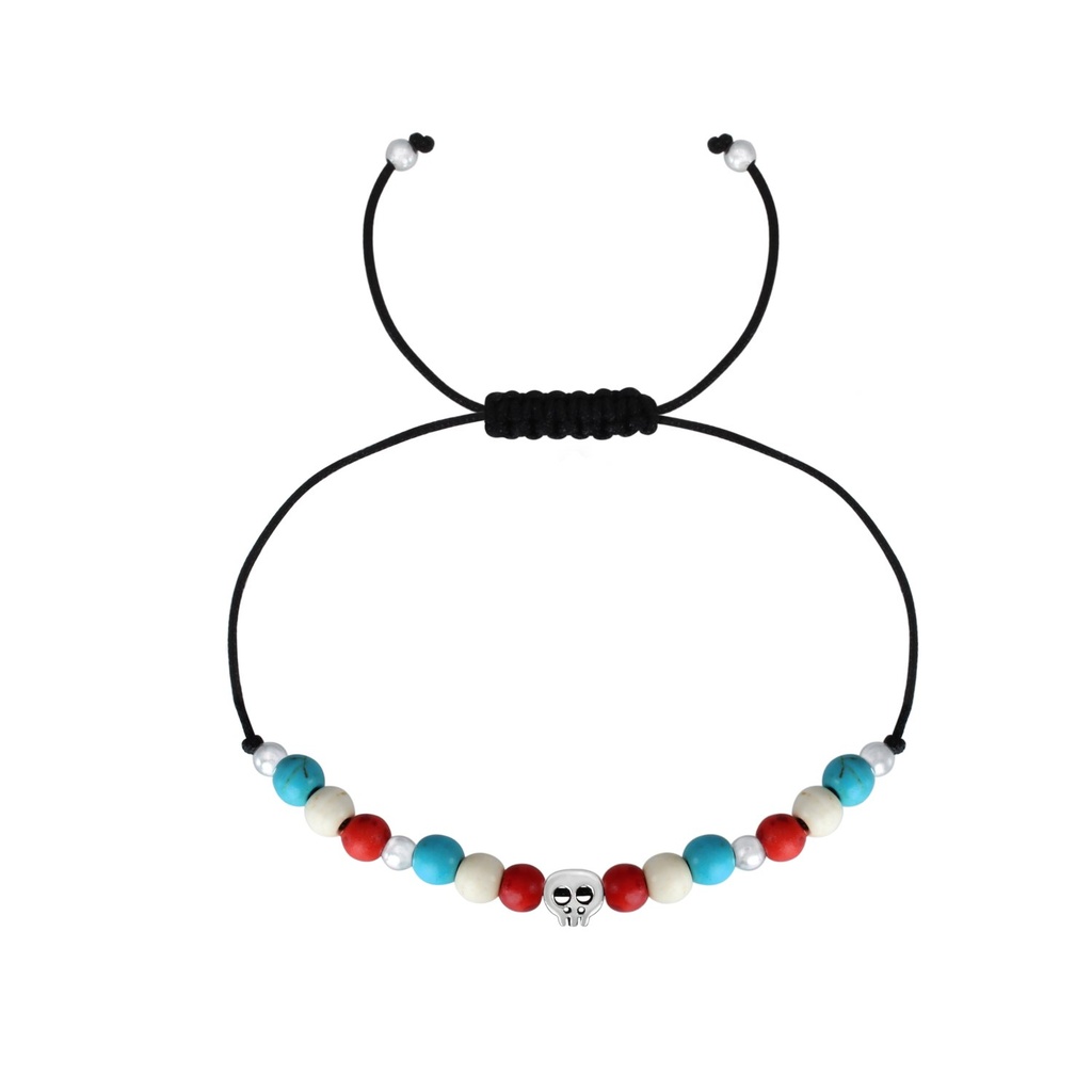 [10000992] Bracelet amitié tête de mort en argent