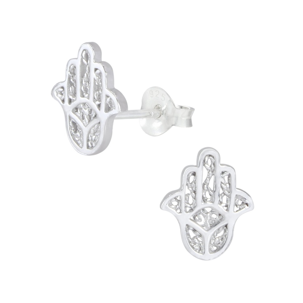 [10000983] Silver Hamsa Stud Earrings