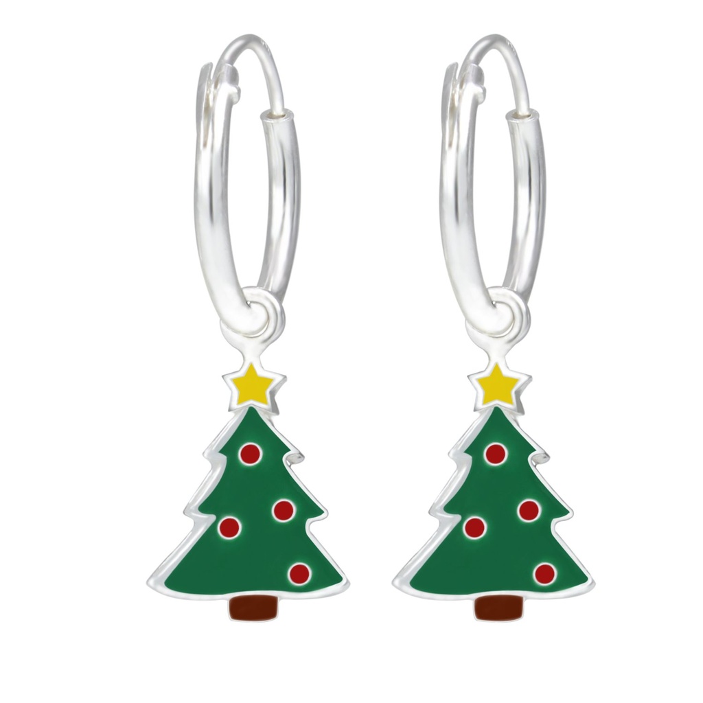 Créoles breloque sapin de Noël en argent