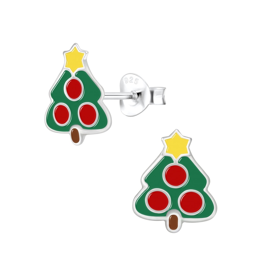 Silver Christmas Tree Stud Earrings